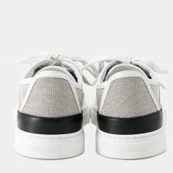Pre Owned Hermes Get Sneakers Gray/White/Black Canvas Leather Size 38