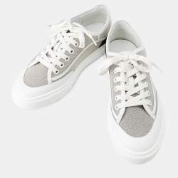 Pre Owned Hermes Get Sneakers Gray/White/Black Canvas Leather Size 38