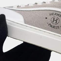 Pre Owned Hermes Get Sneakers Gray/White/Black Canvas Leather Size 38