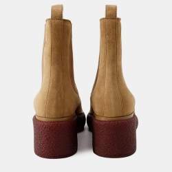 Pre Owned Hermes Forever Side Gore Boots Brown Suede Size 38