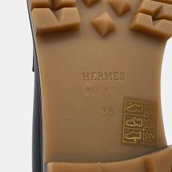 Pre Owned Hermes Mocassins Fauve Black Leather Size 38