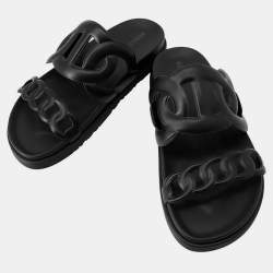 Pre Owned Hermes Sandals Extra Black Leather Rubber Size 38