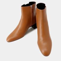 Pre Owned حذاء بوت قصير بسحاب جانبي هيرمس ديمارش جلد بني مقاس 38