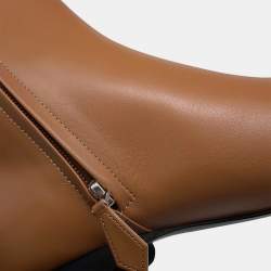 Pre Owned حذاء بوت قصير بسحاب جانبي هيرمس ديمارش جلد بني مقاس 38