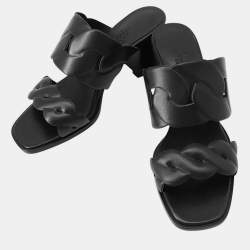 Pre Owned Hermes Gabby Sandals Black Leather Size 37