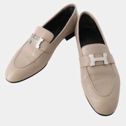 Pre Owned Hermes Paris Loafers Beigepink Leather Size 36H