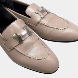 Pre Owned Hermes Paris Loafers Beigepink Leather Size 36H
