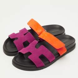 مملوكة مسبقًا Hermes Chypre Size 38.5 Pink/Orange Suede Flat Sandals
