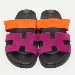 مملوكة مسبقًا Hermes Chypre Size 38.5 Pink/Orange Suede Flat Sandals