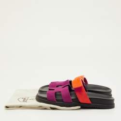 مملوكة مسبقًا Hermes Chypre Size 38.5 Pink/Orange Suede Flat Sandals