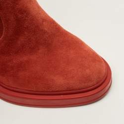 Pre Owned Hermes Slouch Size 38 Red Leather and Suede Ankle Length Boots