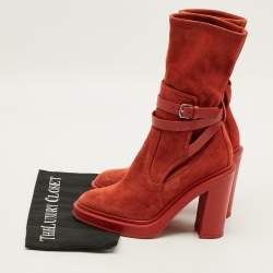 Pre Owned Hermes Slouch Size 38 Red Leather and Suede Ankle Length Boots