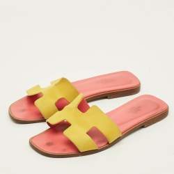 Pre Owned شبشب مسطح هيرمس أوران سويدي أصفر مقاس 37