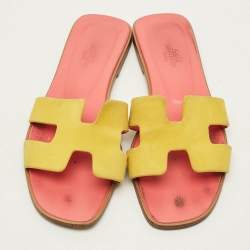 Pre Owned شبشب مسطح هيرمس أوران سويدي أصفر مقاس 37