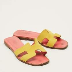 Pre Owned شبشب مسطح هيرمس أوران سويدي أصفر مقاس 37