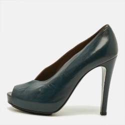 Pre Owned Hermes Florida Size 37 Green Leather Peep Toe Pumps