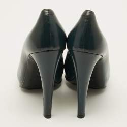 Pre Owned Hermes Florida Size 37 Green Leather Peep Toe Pumps