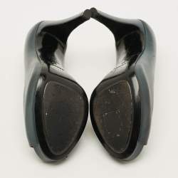 Pre Owned Hermes Florida Size 37 Green Leather Peep Toe Pumps