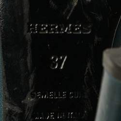 Pre Owned Hermes Florida Size 37 Green Leather Peep Toe Pumps