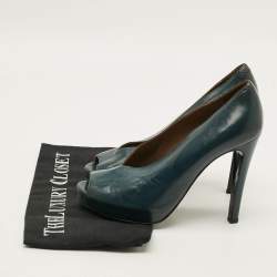 Pre Owned Hermes Florida Size 37 Green Leather Peep Toe Pumps