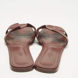 Pre Owned Hermes Oran Size 41 Burgundy Leather Flat Slides