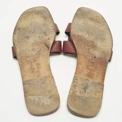 Pre Owned Hermes Oran Size 41 Burgundy Leather Flat Slides