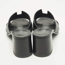 Pre Owned Hermes Helia Size 39 Black Leather Slide Sandals