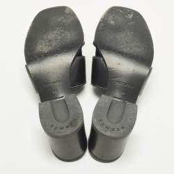 Pre Owned Hermes Helia Size 39 Black Leather Slide Sandals