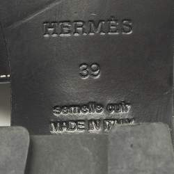 Pre Owned Hermes Helia Size 39 Black Leather Slide Sandals