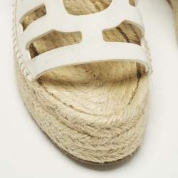 Pre Owned Hermes Catalya Size 36 White Leather Espadrille Wedge Ankle Strap Sandals