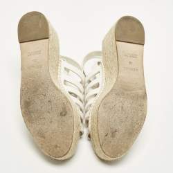 Pre Owned Hermes Catalya Size 36 White Leather Espadrille Wedge Ankle Strap Sandals