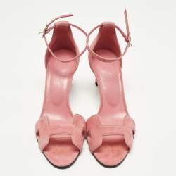 Pre Owned صندل هيرميس بريميير جلد وردي وشمواه بحزام عند الكاحل مقاس 39