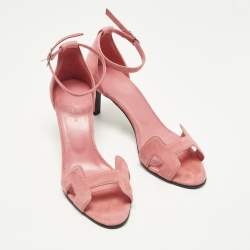 Pre Owned صندل هيرميس بريميير جلد وردي وشمواه بحزام عند الكاحل مقاس 39