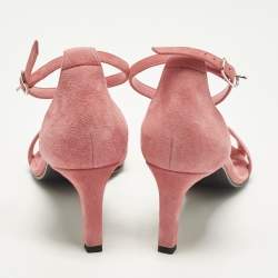 Pre Owned صندل هيرميس بريميير جلد وردي وشمواه بحزام عند الكاحل مقاس 39