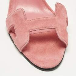 Pre Owned صندل هيرميس بريميير جلد وردي وشمواه بحزام عند الكاحل مقاس 39