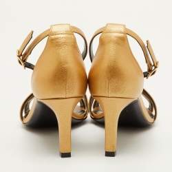 Pre Owned صندل بكعب ستراب هيرمس برمير جلد ذهبي معدني مقاس 37