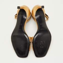 Pre Owned صندل بكعب ستراب هيرمس برمير جلد ذهبي معدني مقاس 37