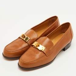 Pre Owned Hermes Kelly Size 38 Brown Leather Slip On Loafers
