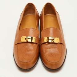 Pre Owned Hermes Kelly Size 38 Brown Leather Slip On Loafers