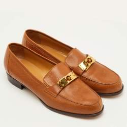 Pre Owned Hermes Kelly Size 38 Brown Leather Slip On Loafers