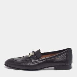 مملوكة مسبقًا Hermes H Logo Size 37 Black Leather Loafers 