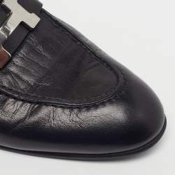 مملوكة مسبقًا Hermes H Logo Size 37 Black Leather Loafers 