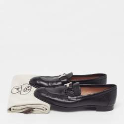 مملوكة مسبقًا Hermes H Logo Size 37 Black Leather Loafers 