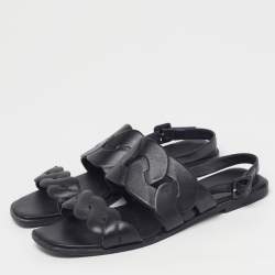 Pre Owned Hermes Grace Size 40 Black Leather Slingback Flat Sandals