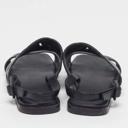 Pre Owned Hermes Grace Size 40 Black Leather Slingback Flat Sandals