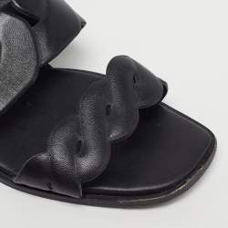 Pre Owned Hermes Grace Size 40 Black Leather Slingback Flat Sandals