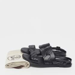 Pre Owned Hermes Grace Size 40 Black Leather Slingback Flat Sandals