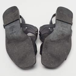 Pre Owned Hermes Grace Size 40 Black Leather Slingback Flat Sandals