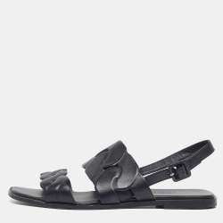 Pre Owned Hermes Grace Size 40 Black Leather Slingback Flat Sandals