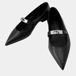 Pre Owned Hermes Kelly Ballet Flats Black Leather Size 35
